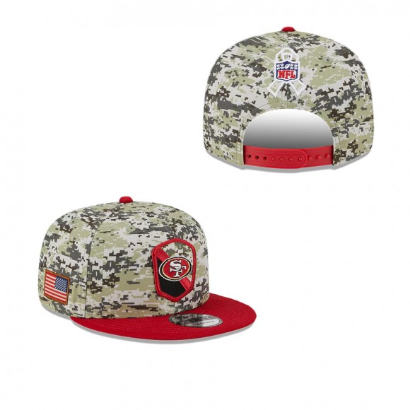 2023 Salute To Service Veterans 49ers Camo Scarlet Snapback Hat