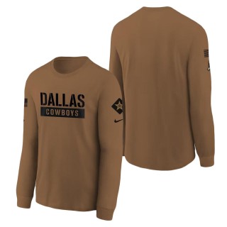 2023 Salute To Service Veterans Cowboys Brown Long Sleeve Youth T-Shirt