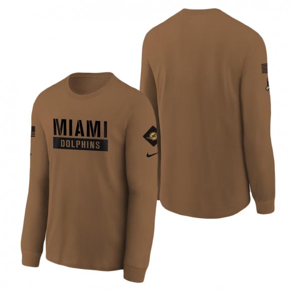 2023 Salute To Service Veterans Dolphins Brown Long Sleeve Youth T-Shirt