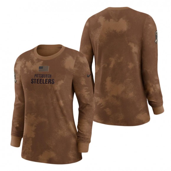 2023 Salute To Service Veterans Steelers Brown Long Sleeve Women's T-Shirt