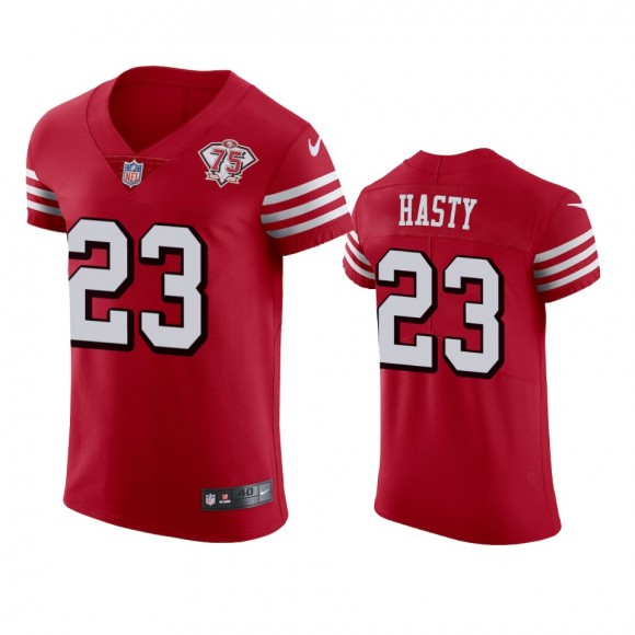 San Francisco 49ers JaMycal Hasty Scarlet 75th Anniversary Jersey - Men's