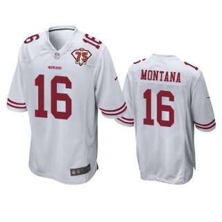 San Francisco 49ers Joe Montana White 75th Anniversary Patch Game Jersey