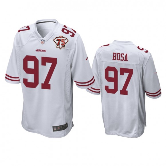 San Francisco 49ers Nick Bosa White 75th Anniversary Patch Game Jersey
