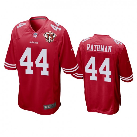 San Francisco 49ers Tom Rathman Scarlet 75th Anniversary Patch Game Jersey