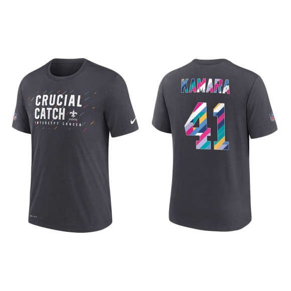 Alvin Kamara New Orleans Saints Nike Charcoal 2021 NFL Crucial Catch Performance T-Shirt