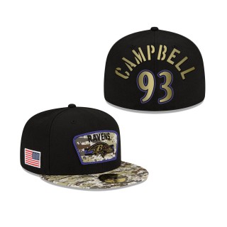 Men's Calais Campbell Baltimore Ravens Black Camo 2021 Salute To Service 59FIFTY Fitted Hat