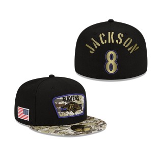 Men's Lamar Jackson Baltimore Ravens Black Camo 2021 Salute To Service 59FIFTY Fitted Hat