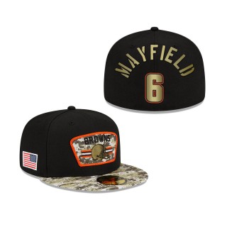 Men's Baker Mayfield Cleveland Browns Black Camo 2021 Salute To Service 59FIFTY Fitted Hat
