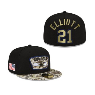 Men's Ezekiel Elliott Dallas Cowboys Black Camo 2021 Salute To Service 59FIFTY Fitted Hat
