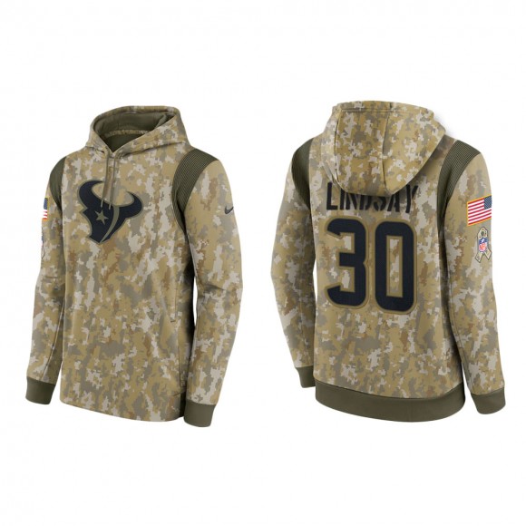 Men's Phillip Lindsay Houston Texans Camo 2021 Salute To Service Therma Hoodie