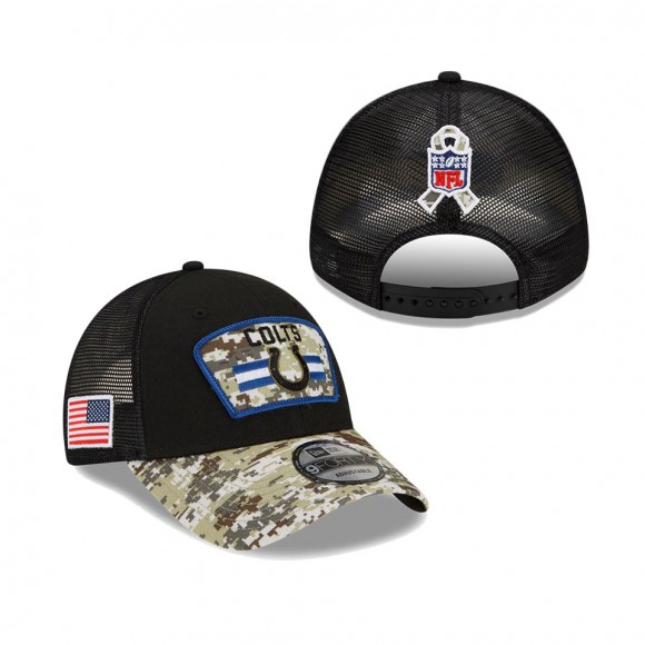 2021 Salute To Service Colts Black Camo Trucker 9FORTY Snapback Adjustable Hat
