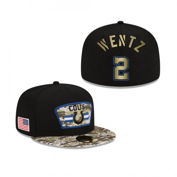 Men's Carson Wentz Indianapolis Colts Black Camo 2021 Salute To Service 59FIFTY Fitted Hat