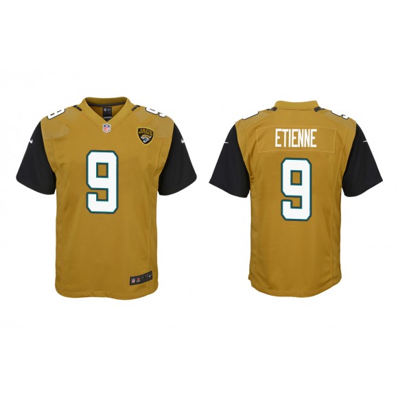 Youth Travis Etienne Jacksonville Jaguars Gold Color Rush Game Jersey