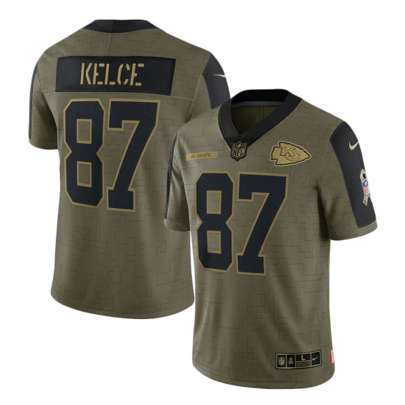 2021 Salute To Service Chiefs Travis Kelce Olive Limited Player Jersey