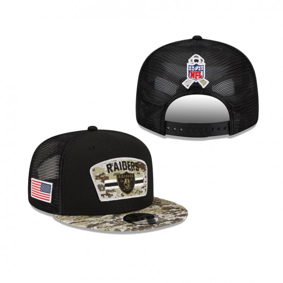 2021 Salute To Service Raiders Black Camo Trucker 9FIFTY Snapback Adjustable Hat