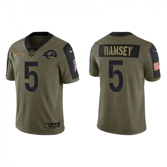 Men's Jalen Ramsey Los Angeles Rams Olive 2021 Salute To Service Limited Jersey