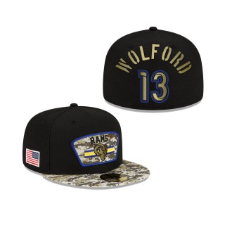 Men's John Wolford Los Angeles Rams Black Camo 2021 Salute To Service 59FIFTY Fitted Hat