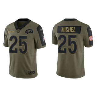 Men's Sony Michel Los Angeles Rams Olive 2021 Salute To Service Limited Jersey