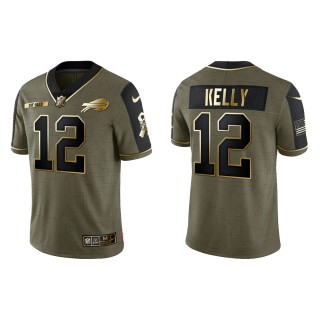 2021 Salute To Service Men's Bills Jim Kelly Olive Gold Limited Jersey