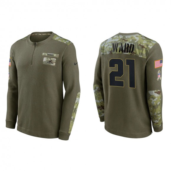 2021 Salute To Service Men's Browns Denzel Ward Olive Henley Long Sleeve Thermal Top