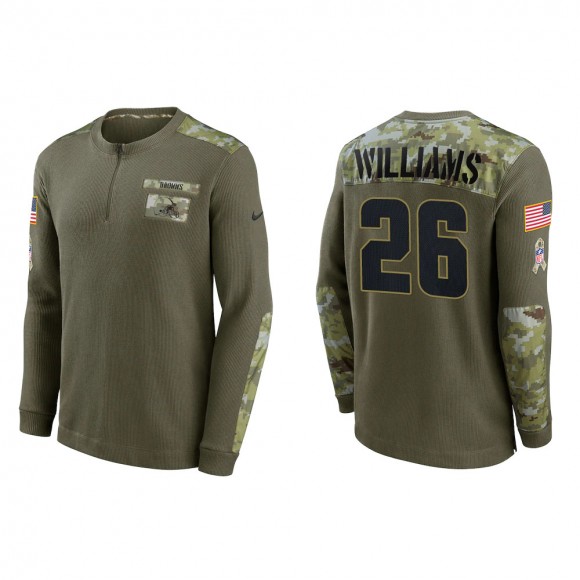 2021 Salute To Service Men's Browns Greedy Williams Olive Henley Long Sleeve Thermal Top