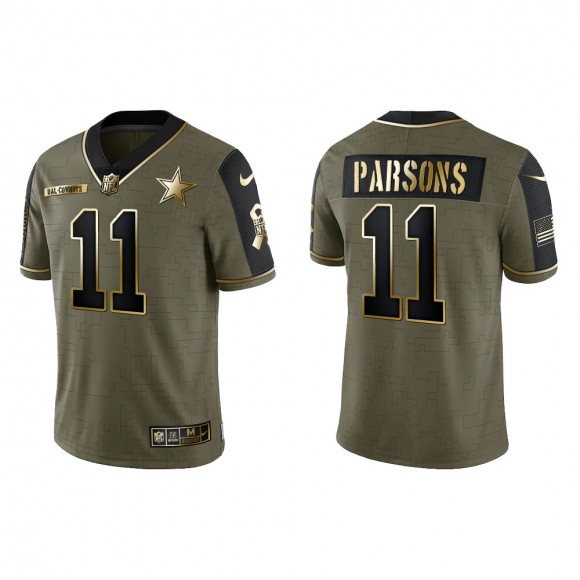 2021 Salute To Service Men's Cowboys Micah Parsons Olive Gold Limited Jersey