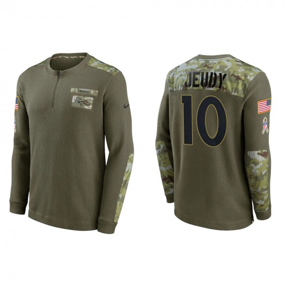 2021 Salute To Service Men's Broncos Jerry Jeudy Olive Henley Long Sleeve Thermal Top
