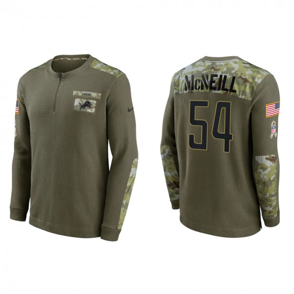 2021 Salute To Service Men's Lions Alim McNeill Olive Henley Long Sleeve Thermal Top