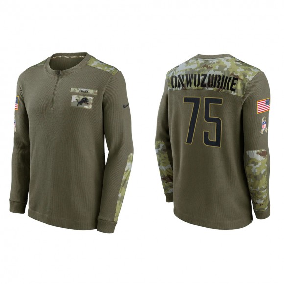2021 Salute To Service Men's Lions Levi Onwuzurike Olive Henley Long Sleeve Thermal Top