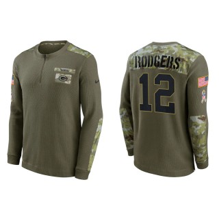 2021 Salute To Service Men's Packers Aaron Rodgers Olive Henley Long Sleeve Thermal Top