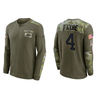 2021 Salute To Service Men's Packers Brett Favre Olive Henley Long Sleeve Thermal Top