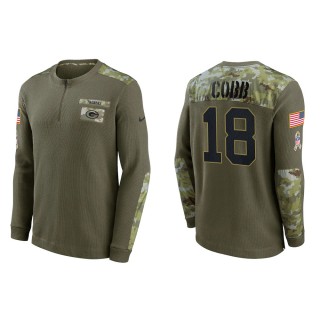 2021 Salute To Service Men's Packers Randall Cobb Olive Henley Long Sleeve Thermal Top
