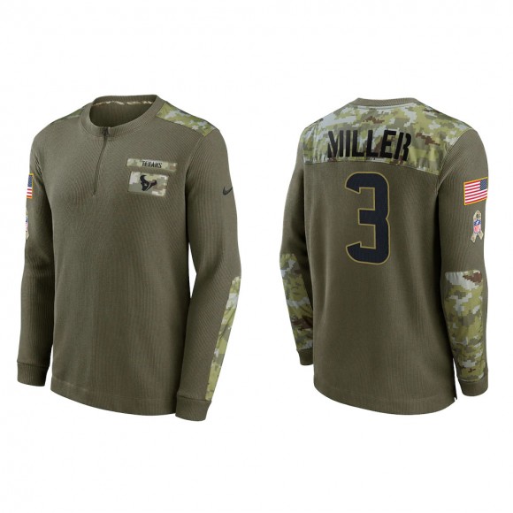 2021 Salute To Service Men's Texans Anthony Miller Olive Henley Long Sleeve Thermal Top