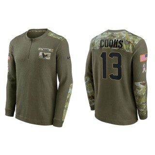 2021 Salute To Service Men's Texans Brandin Cooks Olive Henley Long Sleeve Thermal Top