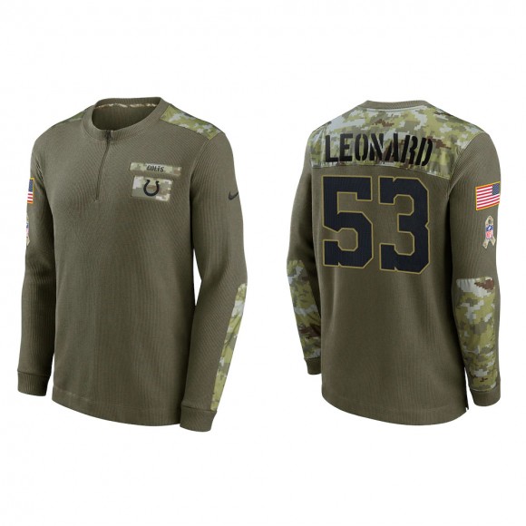 2021 Salute To Service Men's Colts Darius Leonard Olive Henley Long Sleeve Thermal Top