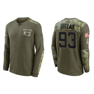 2021 Salute To Service Men's Jaguars Taven Bryan Olive Henley Long Sleeve Thermal Top