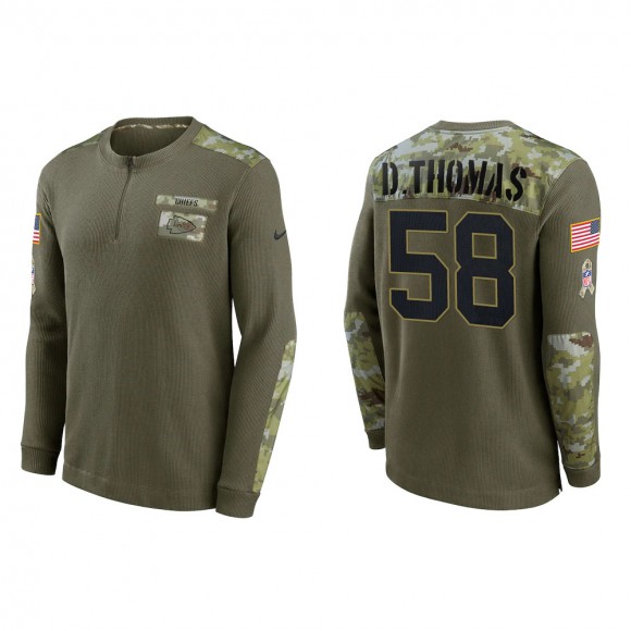2021 Salute To Service Men's Chiefs Derrick Thomas Olive Henley Long Sleeve Thermal Top