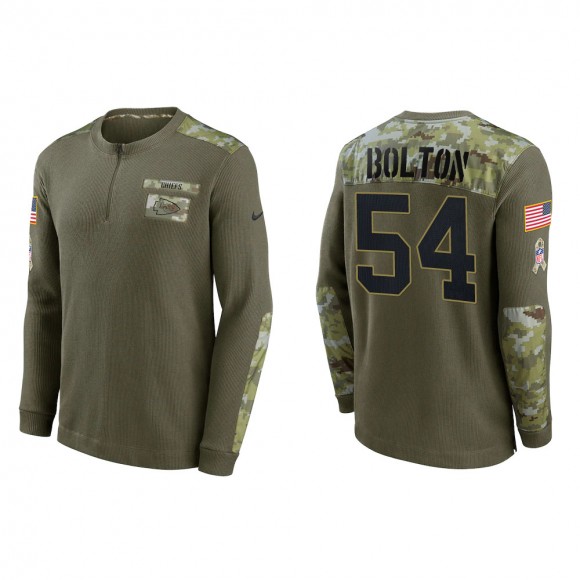 2021 Salute To Service Men's Chiefs Nick Bolton Olive Henley Long Sleeve Thermal Top