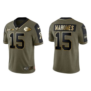 2021 Salute To Service Men's Chiefs Patrick Mahomes Olive Gold Limited Jersey