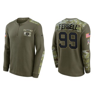 2021 Salute To Service Men's Raiders Clelin Ferrell Olive Henley Long Sleeve Thermal Top