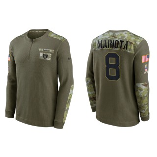 2021 Salute To Service Men's Raiders Marcus Mariota Olive Henley Long Sleeve Thermal Top
