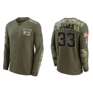 2021 Salute To Service Men's Chargers Derwin James Olive Henley Long Sleeve Thermal Top