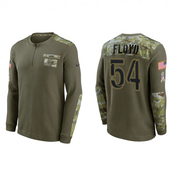 2021 Salute To Service Men's Rams Leonard Floyd Olive Henley Long Sleeve Thermal Top