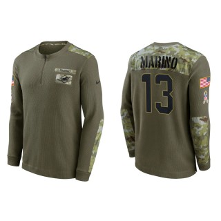 2021 Salute To Service Men's Dolphins Dan Marino Olive Henley Long Sleeve Thermal Top
