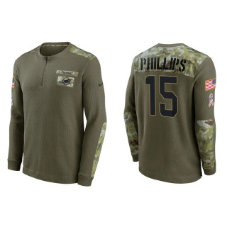 2021 Salute To Service Men's Dolphins Jaelan Phillips Olive Henley Long Sleeve Thermal Top
