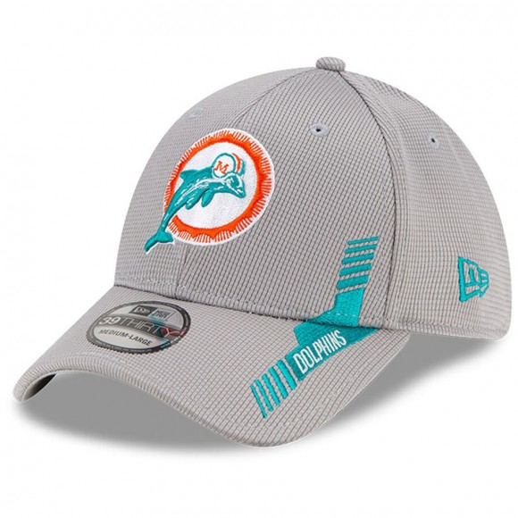 Miami Dolphins Gray 2021 NFL Sideline Home Historic Logo 39THIRTY Hat