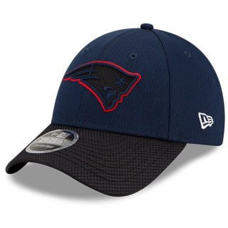 New England Patriots Navy Black 2021 NFL Sideline Road 9FORTY Adjustable Hat