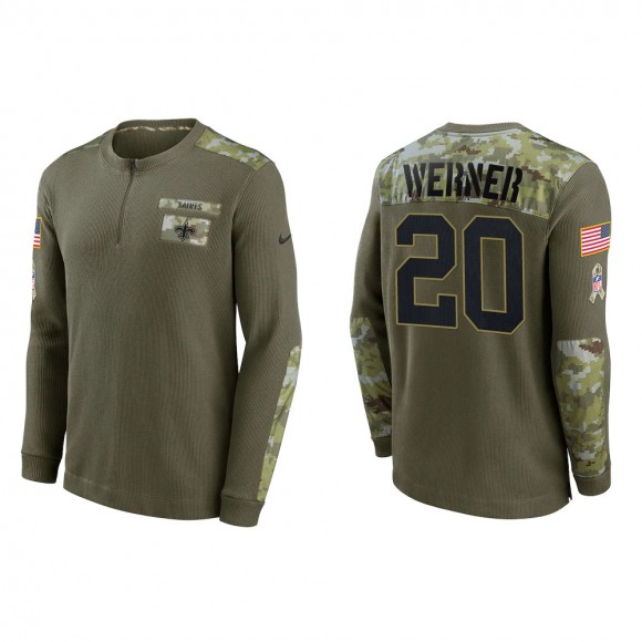 2021 Salute To Service Men's Saints Pete Werner Olive Henley Long Sleeve Thermal Top