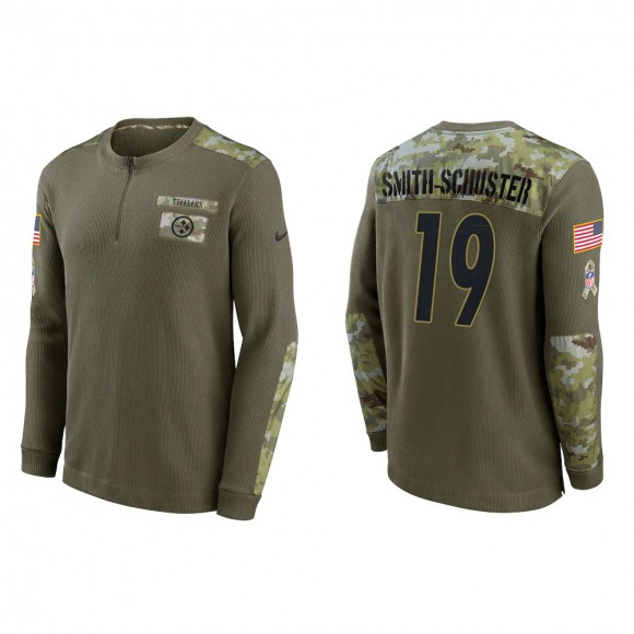 2021 Salute To Service Men's Steelers JuJu Smith-Schuster Olive Henley Long Sleeve Thermal Top