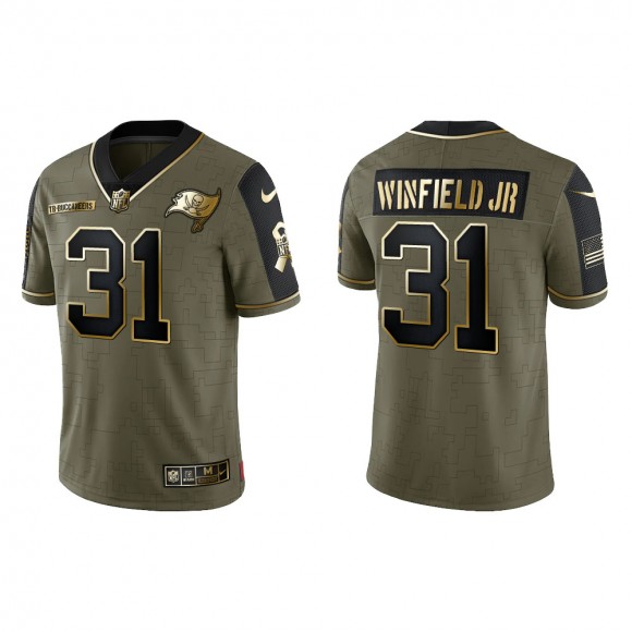 2021 Salute To Service Men's Buccaneers Antoine Winfield Jr. Olive Gold Limited Jersey